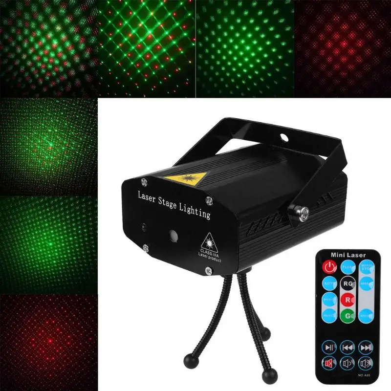 Прожекторы портативный мини-корпус ИК пульт дистанционного красный зеленый лазерный DJ KTV домашний Рождественский вечерние Dsico светодиодный сценический светильник черный