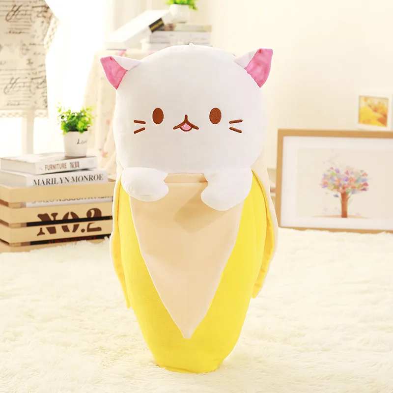 30 см/60 см креативный банан кошка плюшевые игрушки засыпанный мягкий котенок куклы милый кот в банане подвеска в виде котенка подарок для девочек - Цвет: white