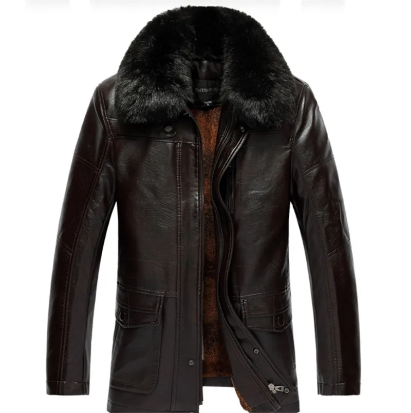 Мужская кожаная куртка осень зима размера плюс XL-7XL повседневные мотоциклетные пальто из искусственной кожи мужские брендовые бархатные пальто с меховым воротником F2357 - Цвет: color 2