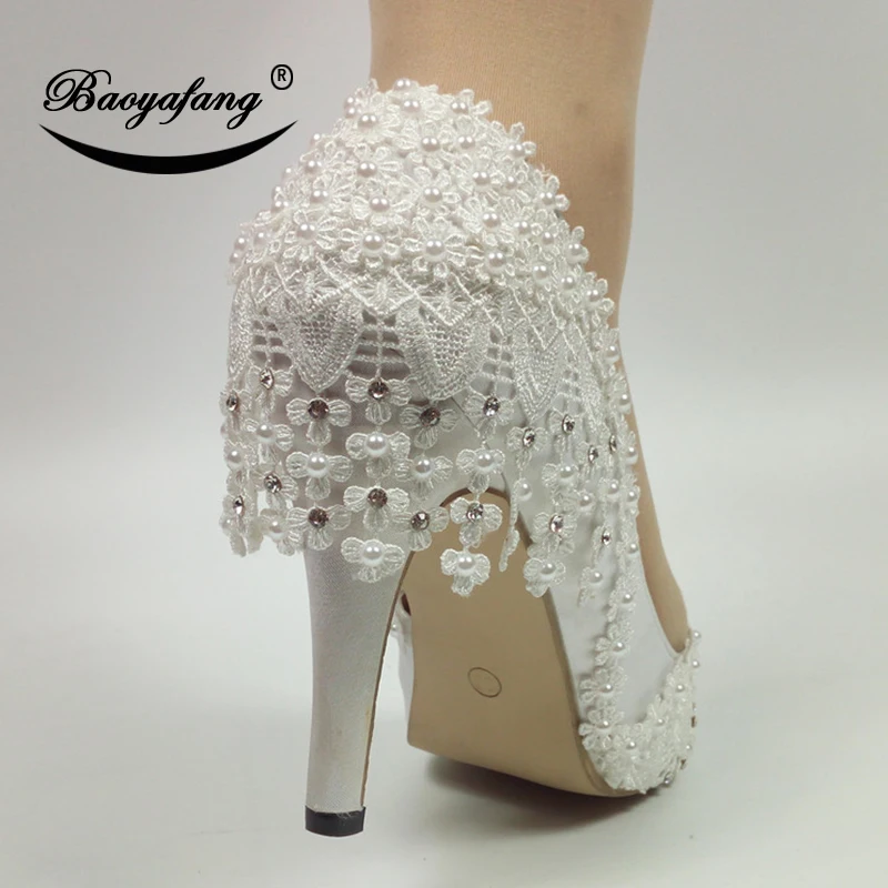 BaoYaFang/ г. Новые модные женские туфли на шнуровке, белые свадебные туфли с цветочным узором высокие туфли с ремешком на лодыжке милые вечерние туфли