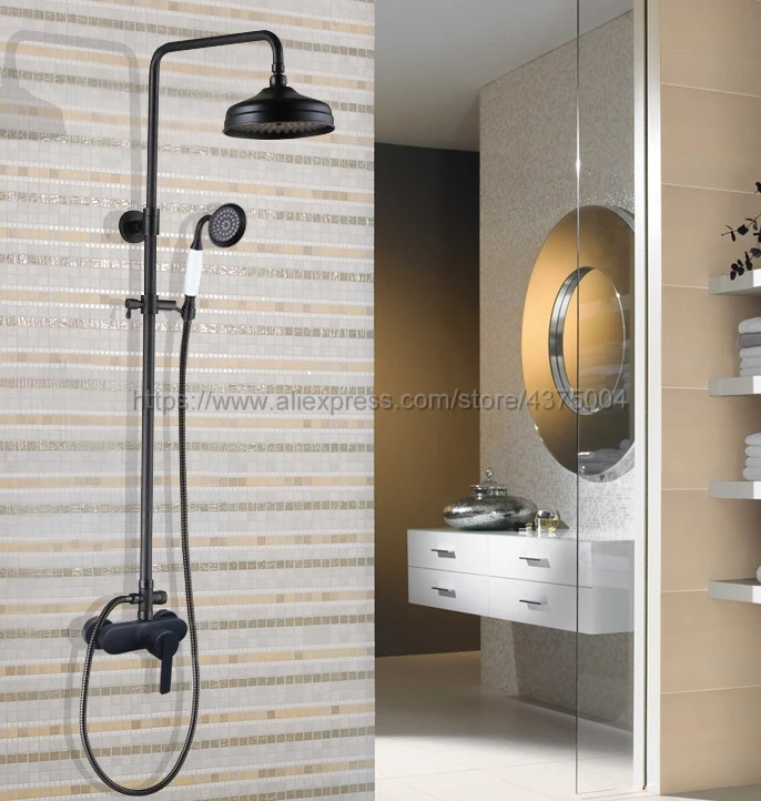 

Black Oil Rubbed Brass Bathroom Shower Faucet Bath Faucet Mixer Tap With Hand Shower Head Set Wall Mounted Nhg155