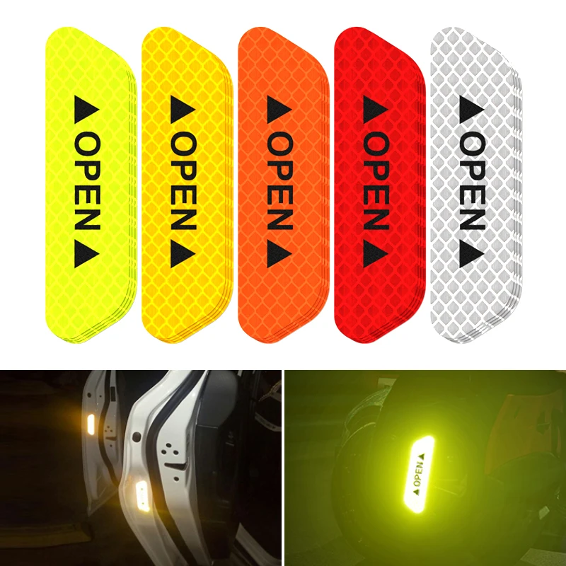 

Universal 4pcs/set Reflective Sticker Door Open Warning Safety Anti Collision Trim Edge Scratch Covers Anti-Rub Protector Strip