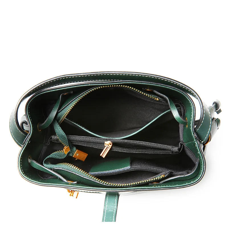 New women's bag Korean beautiful rivets Calfskin bucket bag trend shoulder bag Genuine Leather women messenger bags