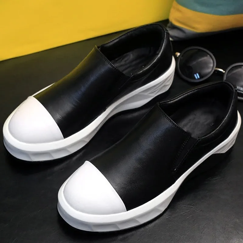 Белые и черные свободные туфли на высокой платформе; обувь для отдыха из натуральной кожи без застежки; весенние Лоферы без застежки