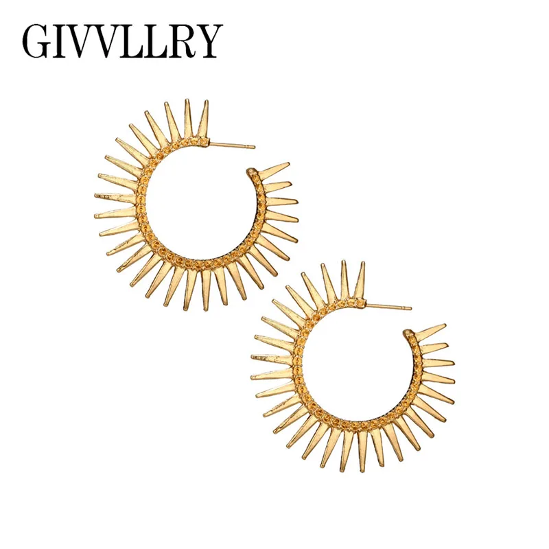 

GIVVLLRY Vintage Geometric Sun Hoop Earrings for Women Minimalist Creative Metal Rivet Shaped Big Round Earrings Fashion Jewelry