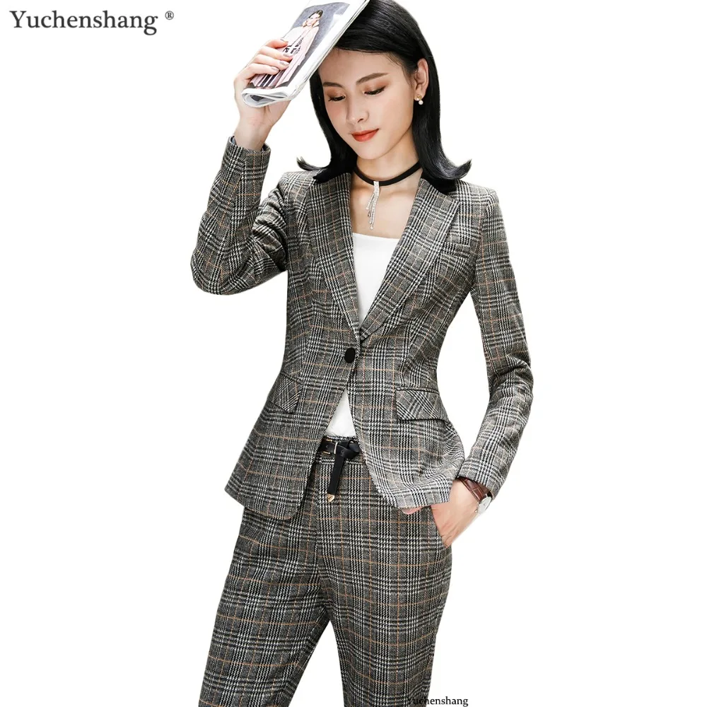 High Quality female formal pant suit for work S 4XL office uniform design Stripe blazer with
