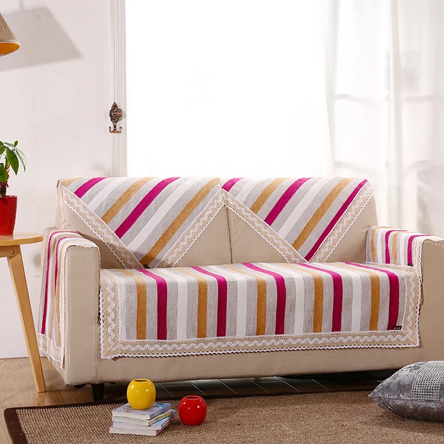 Us 9 99 New Arrival Breathable Linen Fabric Slip Covers For Home Couch Or Sofas Striped Sofa Slipcovers In Summer Cover