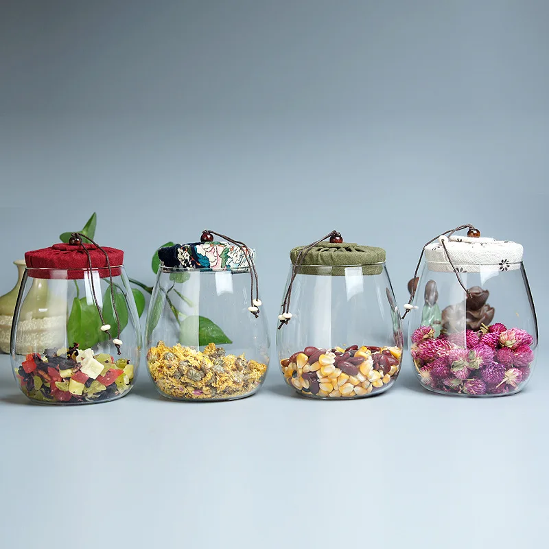 

2pcs Modern Simple Glass Jars Beautiful Cloth Cork Cover Transparent Sealed Cans Large Snack Storage Jar Landscape Cans