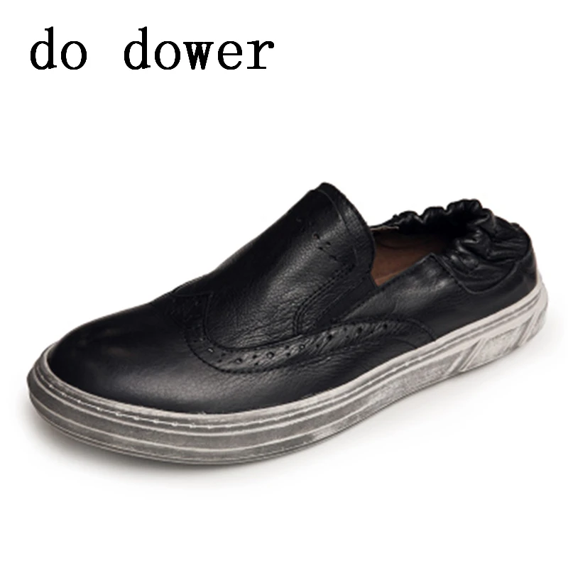 

2018 New Men Genuine Leather Luxury Trainers Summer Male Vulcanized Shoes Casual Flats Slip-On Dress Ratro Old Loafers Shoes