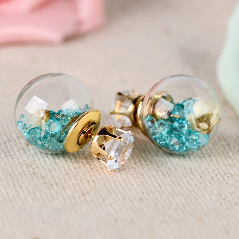 Hot Fashion Women Lady Elegant Flower Spherical Rhinestone Ear Stud Earrings