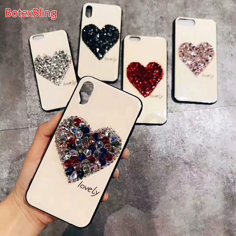 

Luxury DIY Diamond heart Blu-ray case for iPhone Xs max XR X 6 6S 7 6plus 8 plus Cover 7Plus S8 S9 S10 Plus S10E NOTE9 N8 S7edge