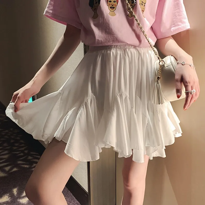 

White Black Chiffon Summer Shorts Skirt Women 2019 Fashion Korean High Waist Tutu Pleated Mini Sun School Skirt Female