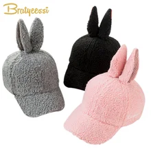 

Fashion Fleece Baby Hat for Girls Rabbit Ears Winter Hats for Kids Princess Children Baseball Cap Baby Girl Hat 2-6 Years 1PC