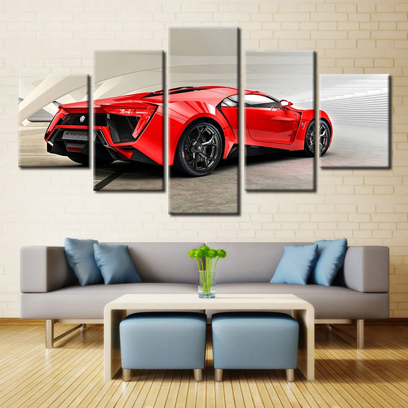 

Embelish Home Decor Modular 5 Pieces Pictures Red Sports Car HD Print On Canvas Painting For Living Room Wall Art Posters Framed