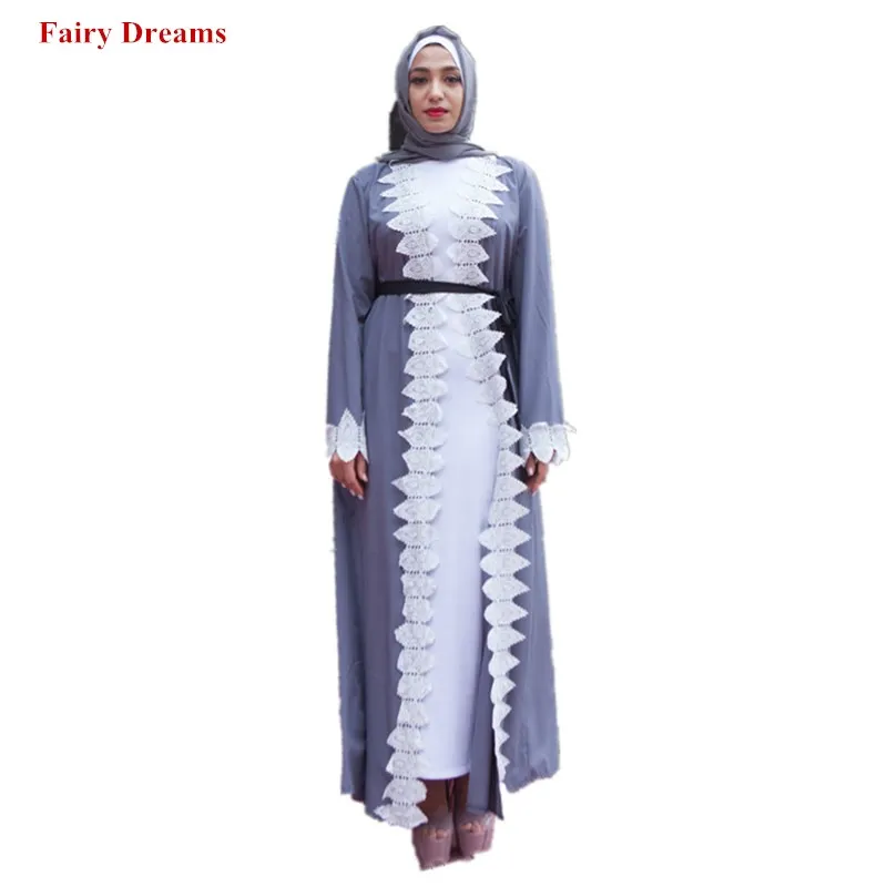 

Grey Abayas For Women Dubai Bandage Coat Muslim Caftan Long Cardigan Bolero Hijab Islamic Clothing Turkish Bangladesh Headscarf