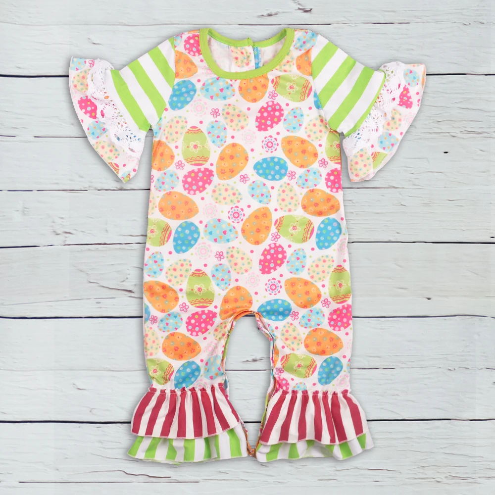 Eaester Egg Printed Clothes For Babies 2019 Baby Striped Ruffle Romper