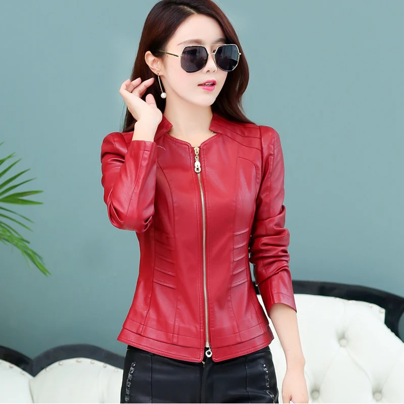 Outerwear Large Size 4xl Autumn Ladies Short Slim Genuine Leather ...