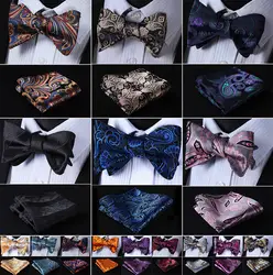 Цветочный Пейсли 100% шелковые ткани Для мужчин бабочки самостоятельно регулируемый галстук-бабочка Карманный платок костюм с платком