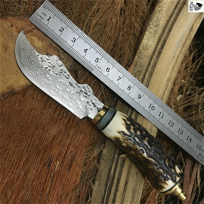 Deerhorn shank straight knife Damascus steel 59HRC high hardness manual