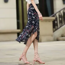 Новое поступление, Летние шифоновые юбки Saia, женская мода, с цветочным принтом, с разрезом сбоку, Высококачественная брендовая ассиметричная длинная юбка