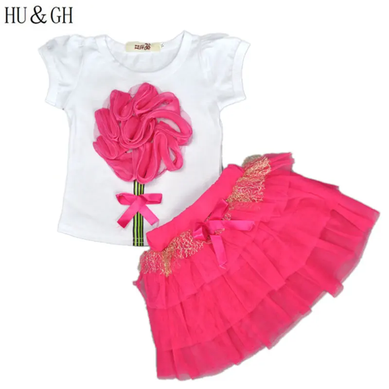 

Grils Clothes floral Print T-shirt +mesh Skirt Clothing Sets Kids Suits Baby Girls Outfits Kids Clothing 2017 Fashion Summer