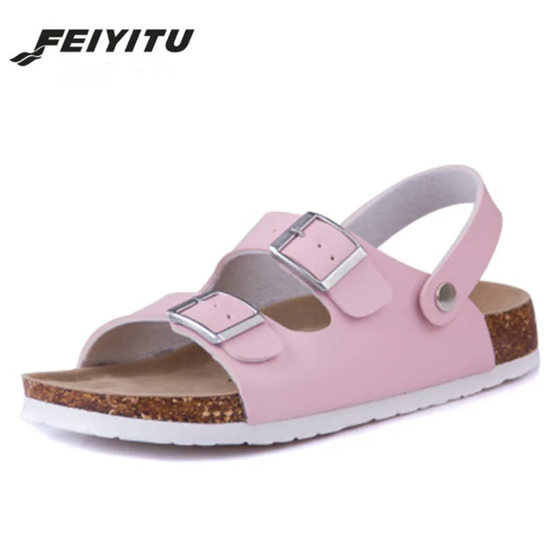 

FeiYiTu Fashion Double Buckle Cork Sandals Flat with 2018 New Women Summer Beach Patchwork Casual Slippers Shoe Plus Size 35-43