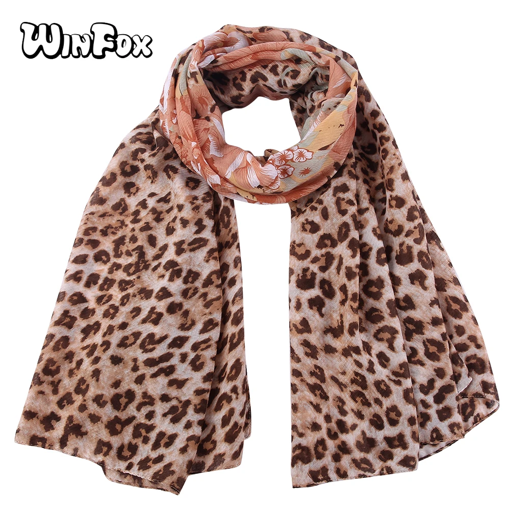 

Winfox 2018 New Fashion Flower Leopard Printed Autumn Scarf Shawl Women Soft Long Neck Scarfs Ladies Warp Scarves