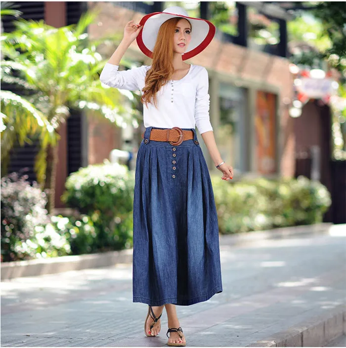 Летние longSkirts женские на элегантных кнопках Высокая талия юбка женский плиссированные юбки плюс Размеры S-6XL