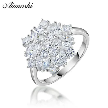 

AINUOSHI Geometric 925 Sterling Silver Lady Wedding Engagement Anniversary Ring Silver Bridal Jewelry Gift anillos de animales