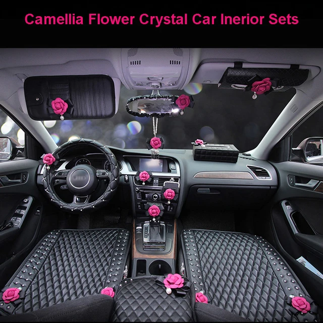 Hot Rose Pink Bling Car Accessories Interior Set for Women Girls