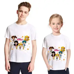 Европейские и американские Стиль Сейлор Мун печатных футболки детская модная одежда для девочек Cat футболка для девочек с принтом Harajuku Kawaii