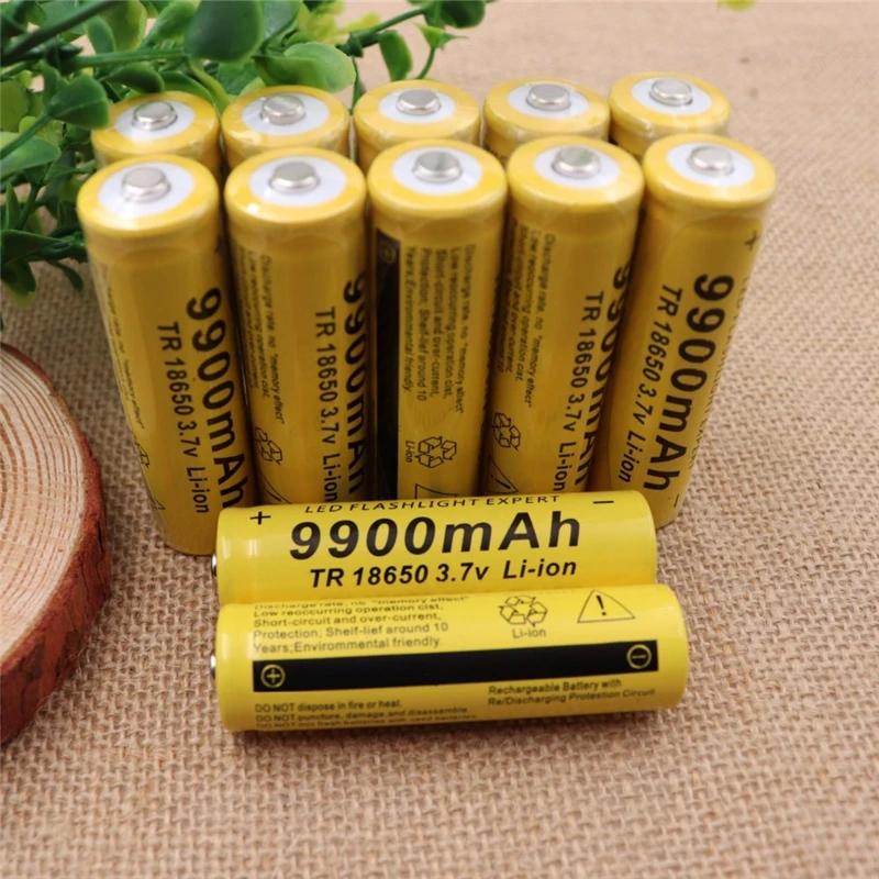 10PCS-New-100-pattern-Yellow-Shell-GTF-18650-3-7V-9900mAh-Capacity-Rechargeable-Li-ion-Battery