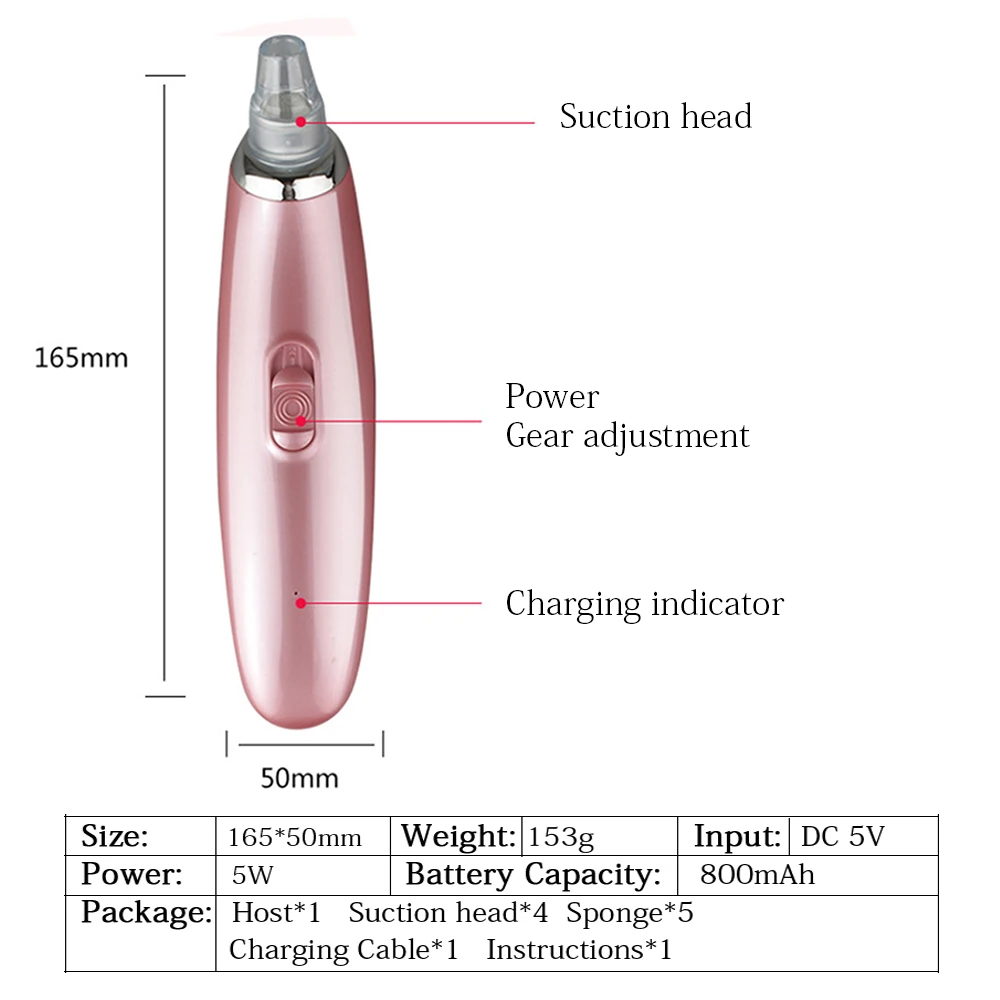 Уход за кожей лица Электрический Транс прыщи для удаления черных точек с 5 наконечниками вакуумный аспират черные точки Вакуумная чистка лица красота уход