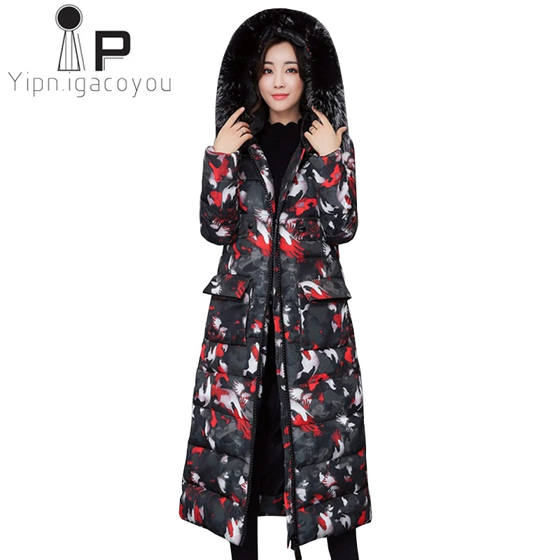 ##BUY Big Fur Collar Hooded Long Winter Coat Thicken Parka Women Down Jacket Plus size Slim Camouflage Ladies Parkas Women Korean Coat