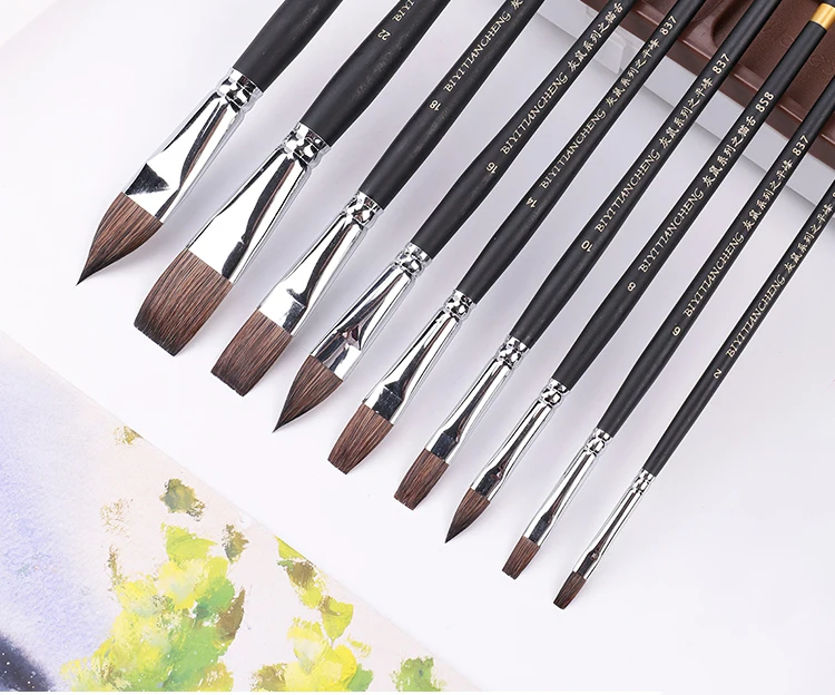 Painting Art Supplies MEEDEN Sable Hair Oval Wash Paint Brush Set 3