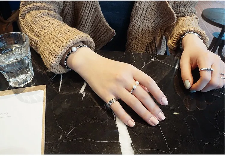 Fres Ретро Винтаж Жемчуг открытые кольца 925 пробы серебряные кольца серебряные женские кольца, бижутерия