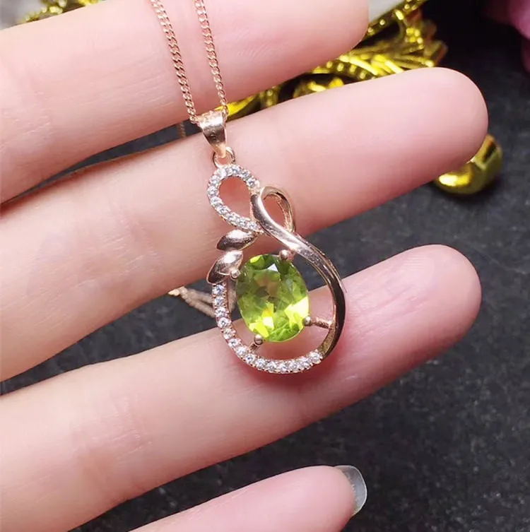 Натуральное Настоящее ожерелье из перидота кулон 1.35ct драгоценный камень 925 стерлингового серебра ювелирные украшения для мужчин или женщин# T1922510