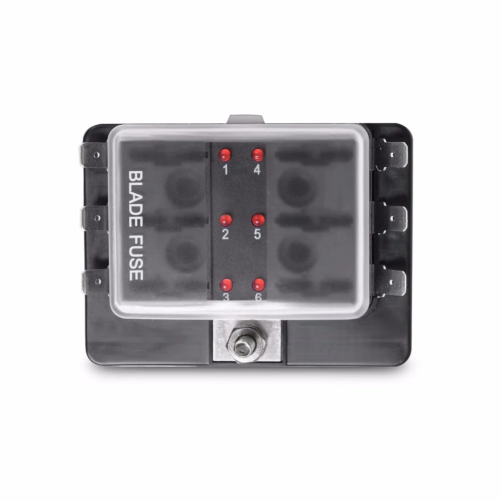 LED Illuminated Automotive Blade Fuse Holder Box 6-Circuit Fuse Block with Cover4