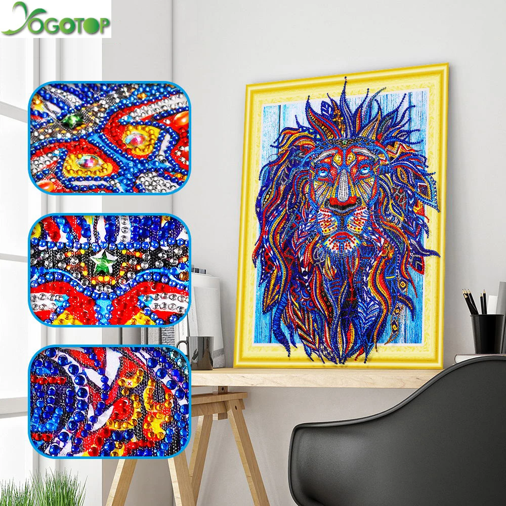 

YOGOTOP Special Shaped Diamond Painting Lion Picture Of Rhinestones 5D DIY Diamond Embroidery Animal Home Decor 40x50cm LP023