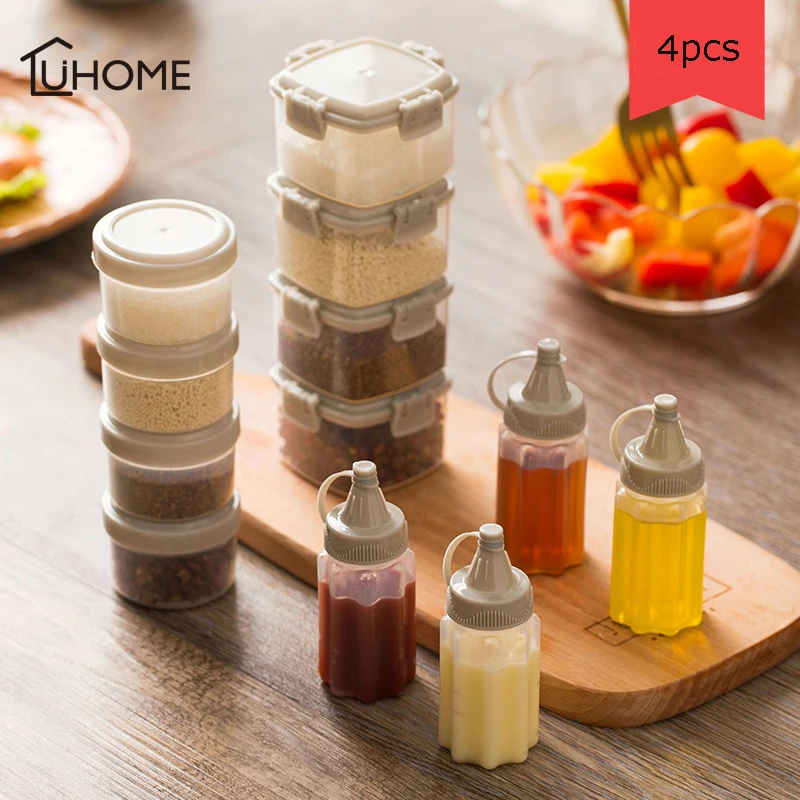 

4pcs/set Spice Jar Seasoning Box Kitchen Spice Storage Bottle Jars Transparent PP Salt Pepper Cumin Powder Box Portable BBQ Tool