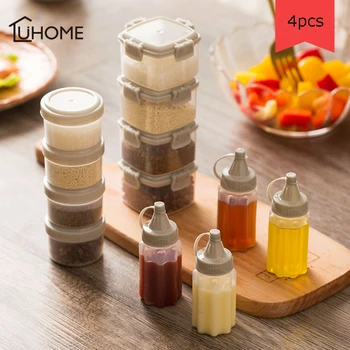

4pcs/set Spice Jar Seasoning Box Kitchen Spice Storage Bottle Jars Transparent PP Salt Pepper Cumin Powder Box Portable BBQ Tool