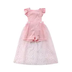 Для новорожденных девочек флаттера рукава Комбинезоны с открытой спиной платье Детские комбинезоны пляжный костюм летняя хлопковая