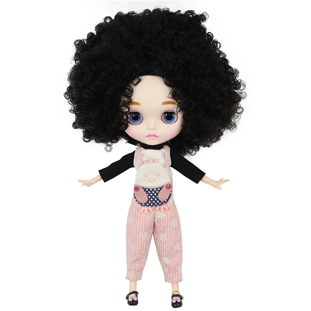 

ICY factory blyth doll 1/6 bjd white skin joint body Black Afro hair, new matte face Carved lips with eyebrows BL9103
