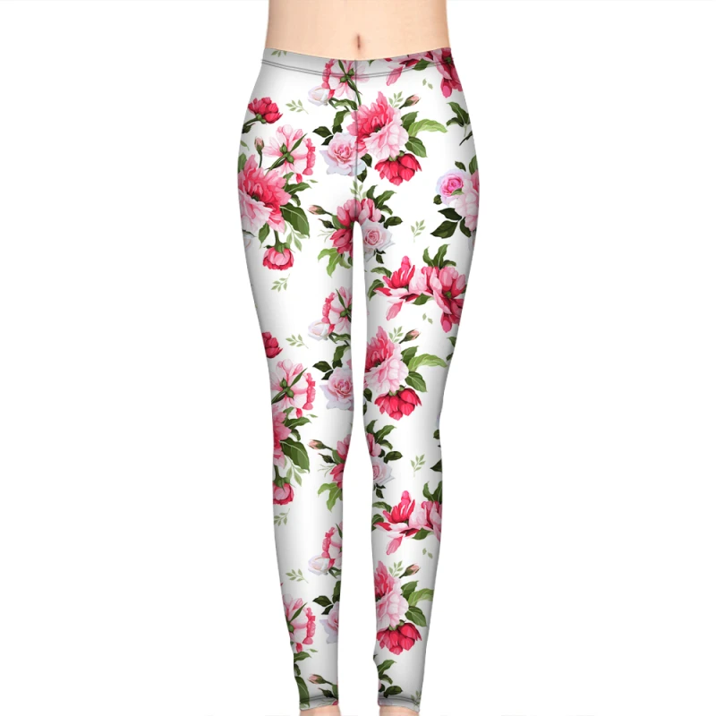 Casual Women Leggings Design Paradise Red Flower Print Fashion Fitness