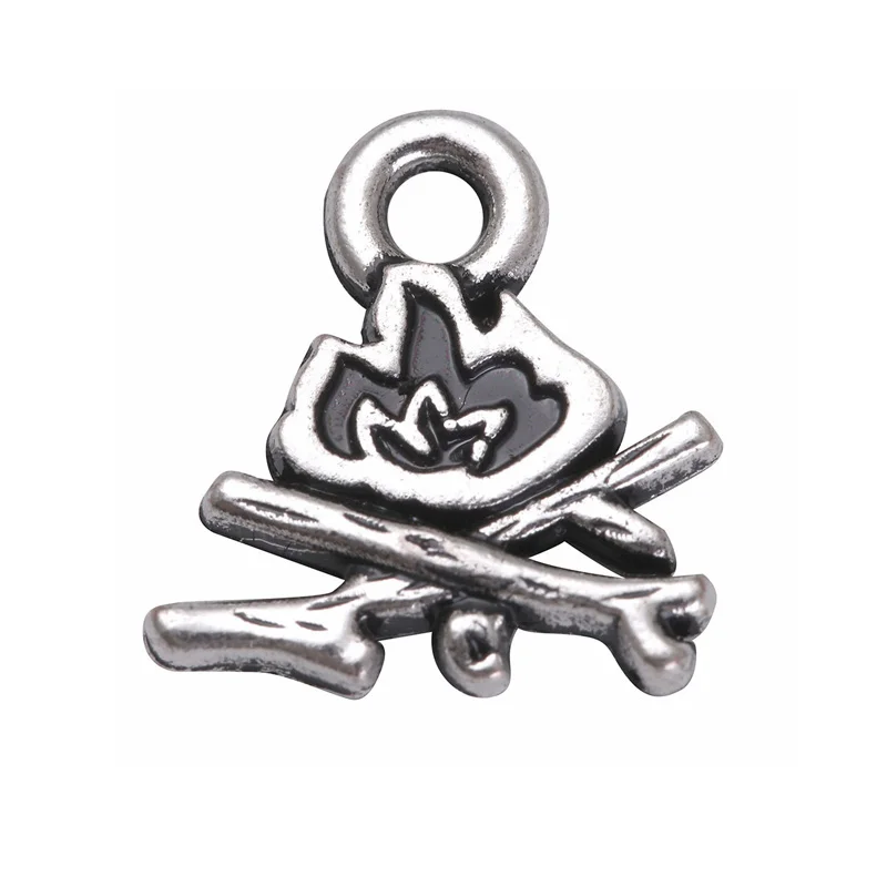 

RAINXTAR Antique Silver Color Double Side Alloy Bonfire Charms For Camper 8*9mm 50pcs AAC1257