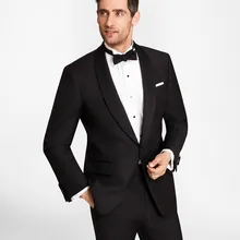 Мужские черные костюмы шаль воротник смокинг жениха одна кнопка костюм на заказ