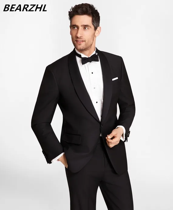 

men black suits shawl collar groom tuxedo one button 2019 custom made suit