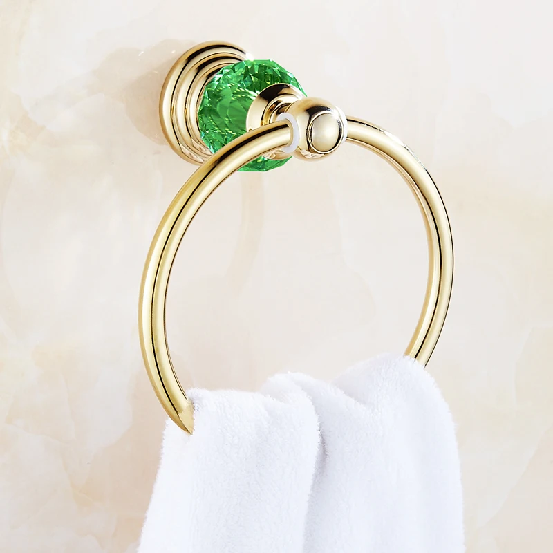 Европейский стиль, Золотой Зеленый Кристалл, вешалка для полотенец, мыльная сетка, медные кольца для полотенец, аксессуары для ванной комнаты - Цвет: towel ring