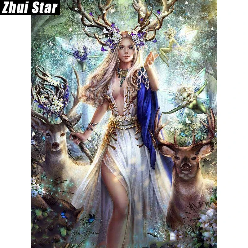 Алмазная картина Zhui Star 5D, алмазная 3D вышивка «beauty & deer», вышивка крестом, мозаичный декор, подарок для vip клиента|5d diy diamond|5d diy5d diy diamond painting | АлиЭкспресс
