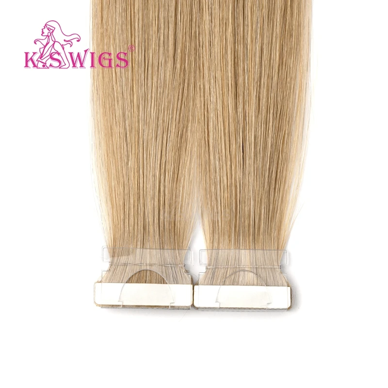 K.S WIGS Straight Remy Human Hair PU Skin Weft Hand Tied Tape In Double Drawn Human Extensions 16'' 20'' 24''